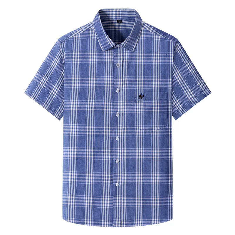 Camisa de manga corta para hombre, Camisa lisa ajustada de talla grande, 100% algodón, ropa suave a cuadros, novedad de verano, envío gratis