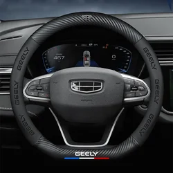 For Geely Geometry C Monjaro Coolray Tugella GX3 Atlas Emgrand EC7 GC6 GC9 CK EC8 Carbon Fiber Leather Car Steering Wheel Cover