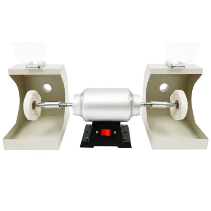 

Jewelry Polisher Bench Grinder Polishing Buffing Machine with 2 Cloth Wheels Glass Baffles Protective Cover Dental Lab Lathe Bu