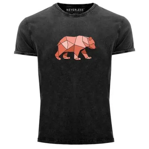 Herren Vintage Shirt Polygon Grafik Bär Outdoor Motive Printshirt Natur Fashion