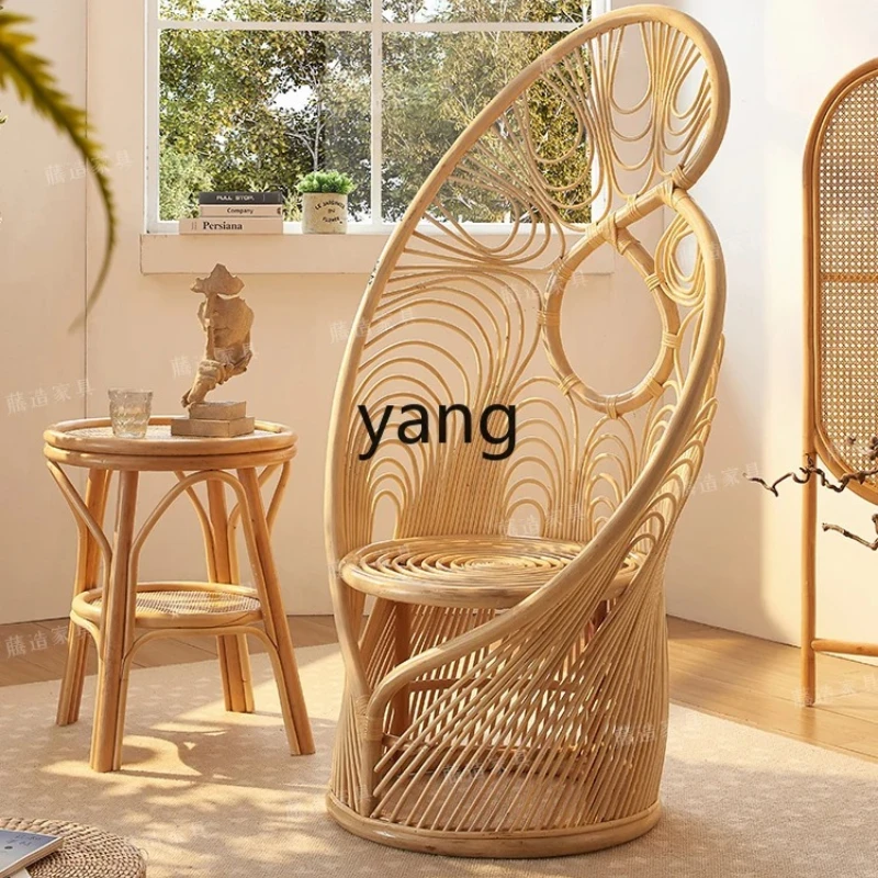 LTT Retro Art Real Rattan Chair Shooting Props Rattan Bed & Breakfast High Backrest
