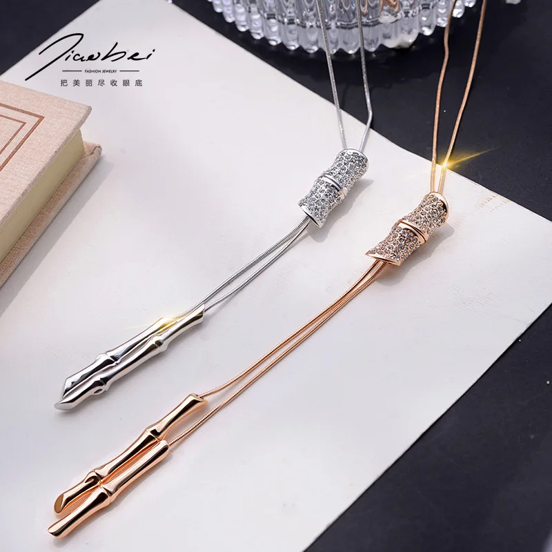 Ciondoli versatili, alla moda e semplici, collana di bambù verde quattro stagioni, catena di maglioni, collana lunga da donna