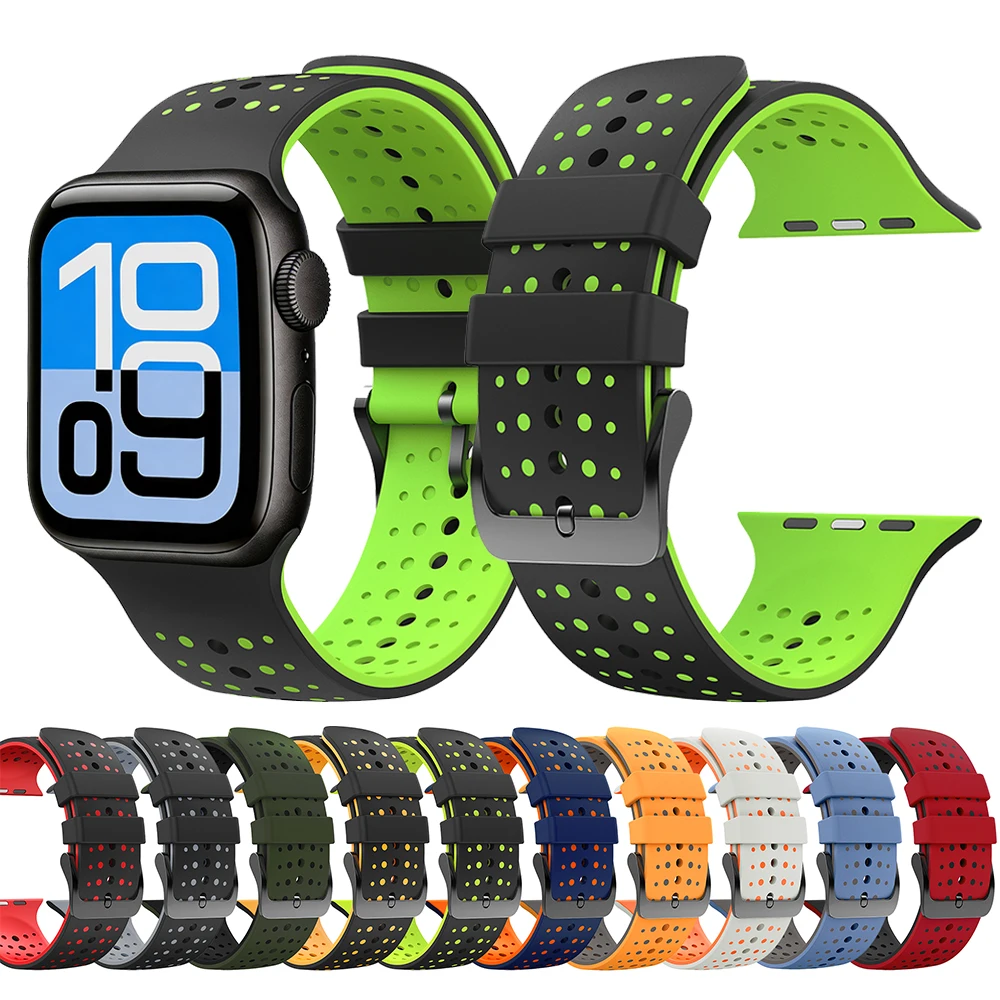 Silikon-Zweifarbiges Armband für Apple Watch 44mm 45mm 46mm Ultra3 2 49mm iWatch Series 11 10 9 8 7 6 5 SE Sport-Armbänder