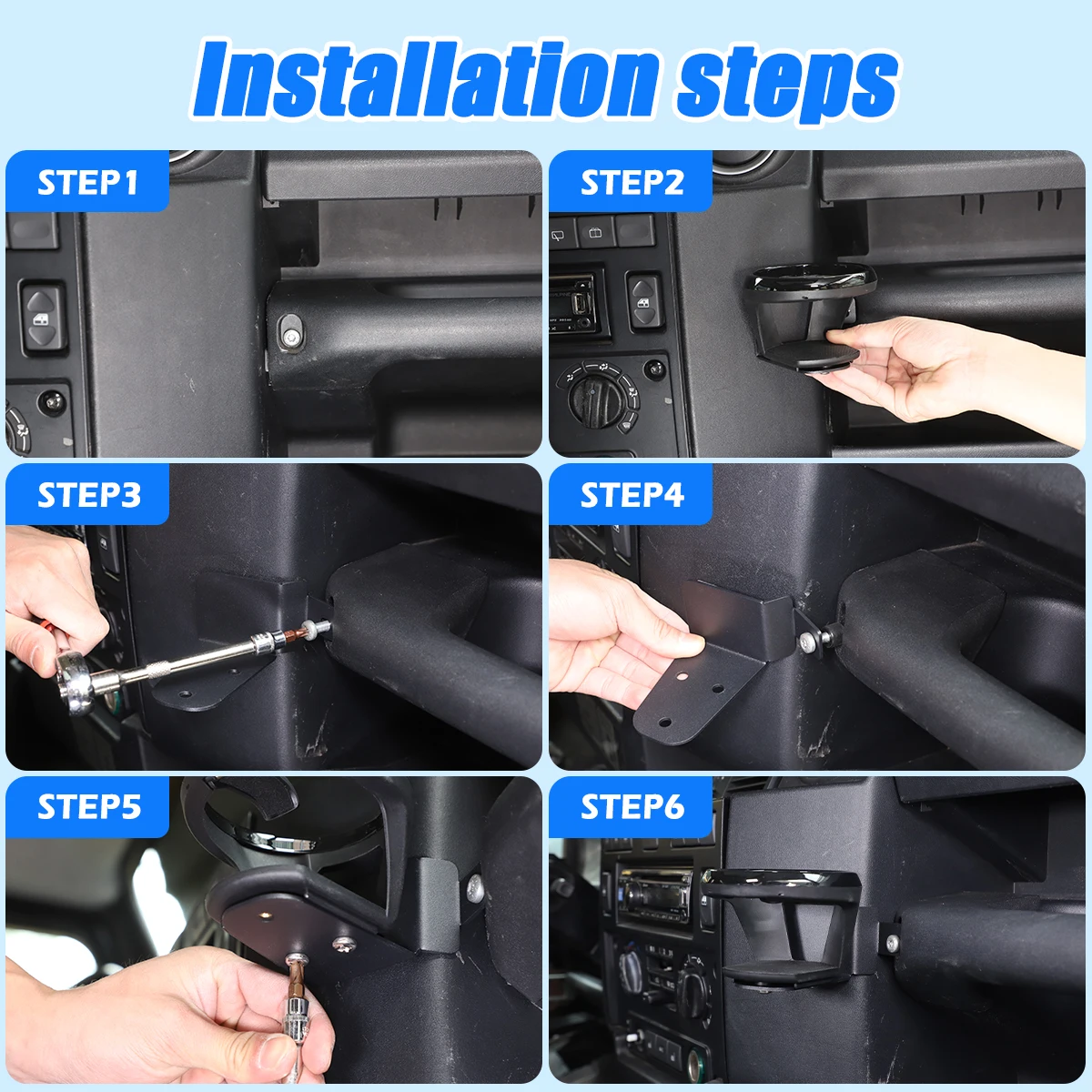 

1Pcs Carbon Steel For Land Rover Defender 90 110 130 2004-2018 Car Co-pilot dashboard handrail water cup holder accessories