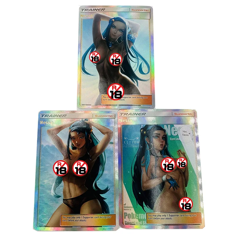 Pokemon Trainer Game Collection Cards, Cynthia, Marnie, Nessa Swimsuit Ver, Sexy Anime Girl, Toy, Birthday Gift for Friends, 3Pcs Set