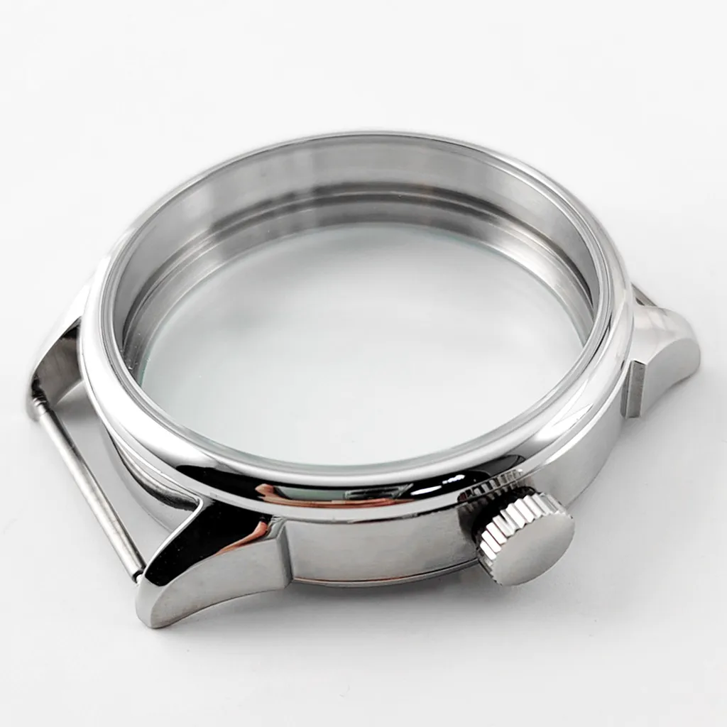 Brushed 42mm Silver Watch Case Solid Stainless Steel For ETA 6498 6497 Sea Gull ST3600 Movement Watches Accessories Parts