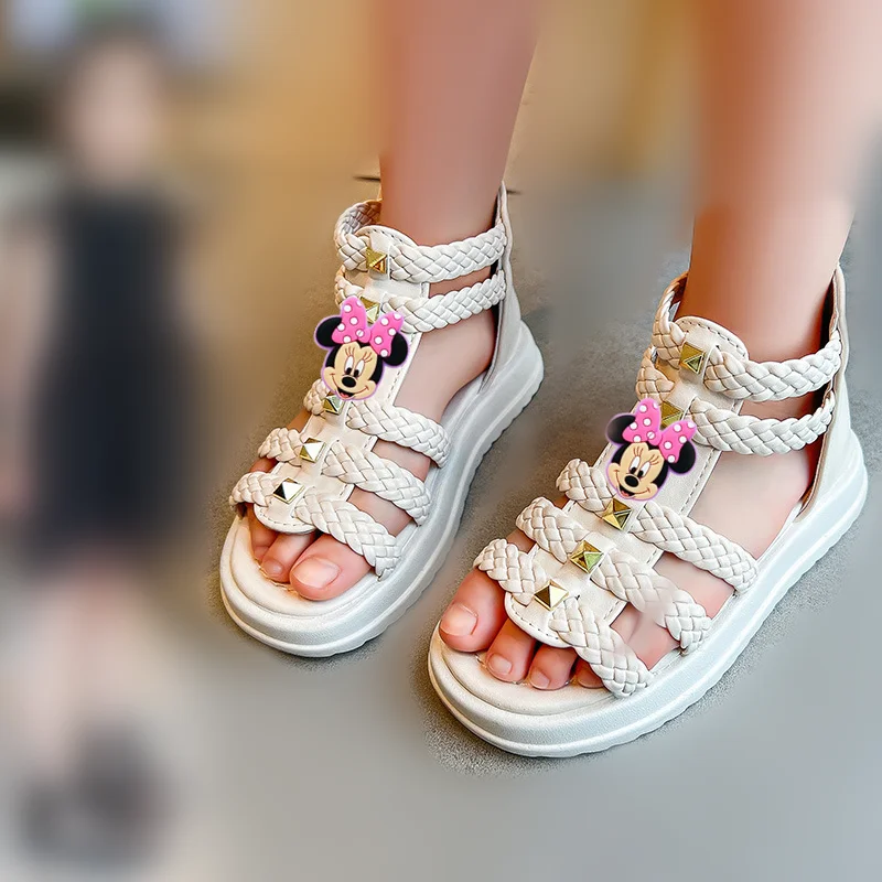 

Летняя модная пляжная обувь Disney, сандалии для девочек, тапочки с Микки Маусом, детская повседневная обувь с Минни, детские сандалии с героями мультфильмов
