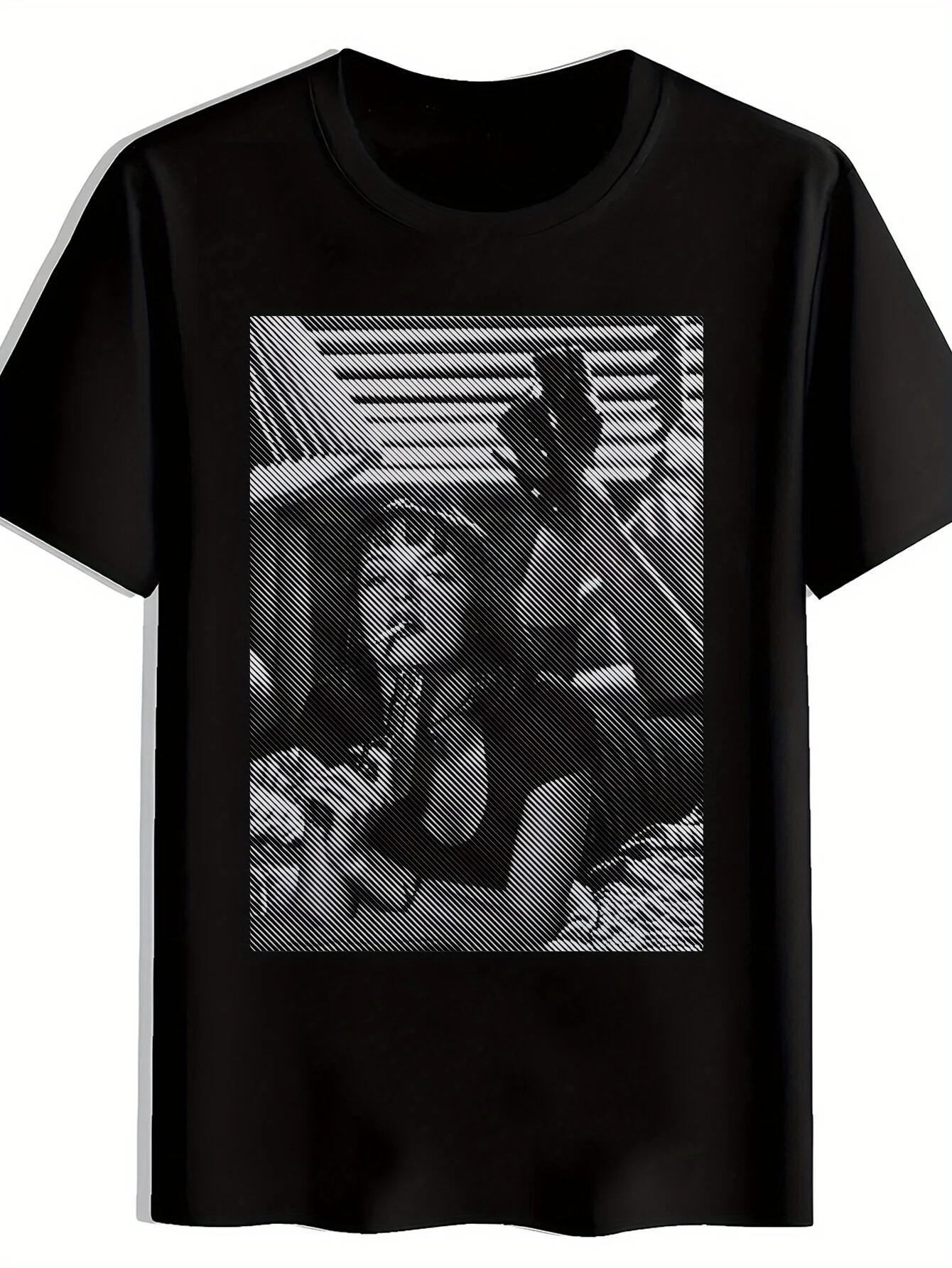 تي شيرت رجالي أسود قصير الأكمام مع طباعة Pulp Fiction كاجوال برقبة دائرية وخفيف الوزن للصيف وتصميم أنيق وممتع