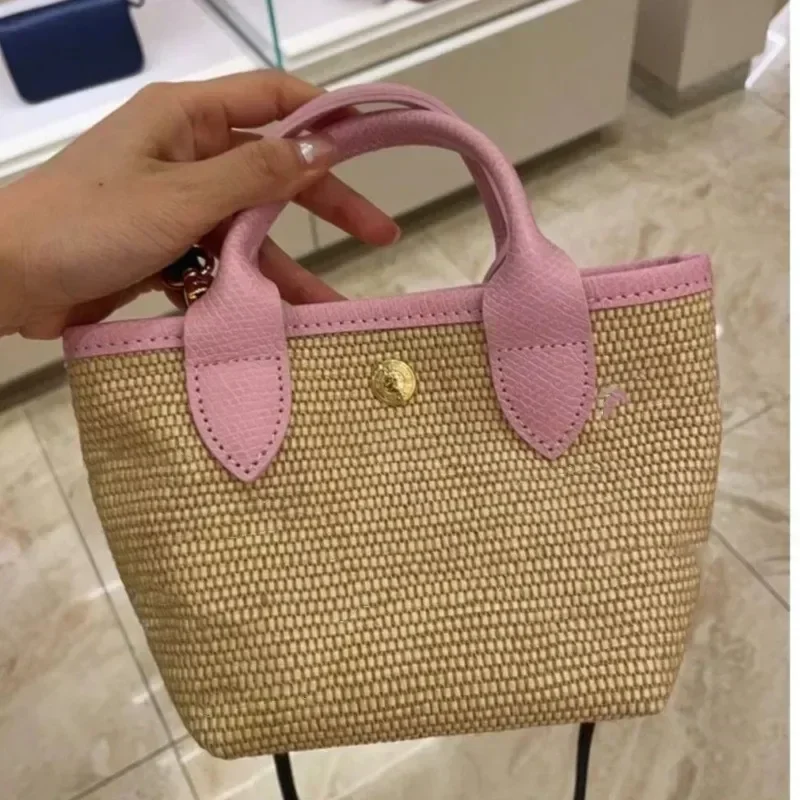 LOGO Straw bag Embroidery bag Braided bag Mini shoulder bucket bag Straw dumpling bag Crossbody bag women\'s shoulder bag