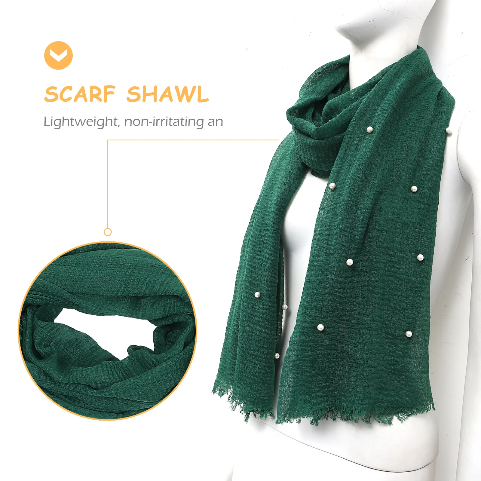 

1pc Pearl Decorative Headscarf Chic Comfortable Shawl For Women Outdoor Autumn Fashion Scarf Multi-Purpose Lightweight Shoulder