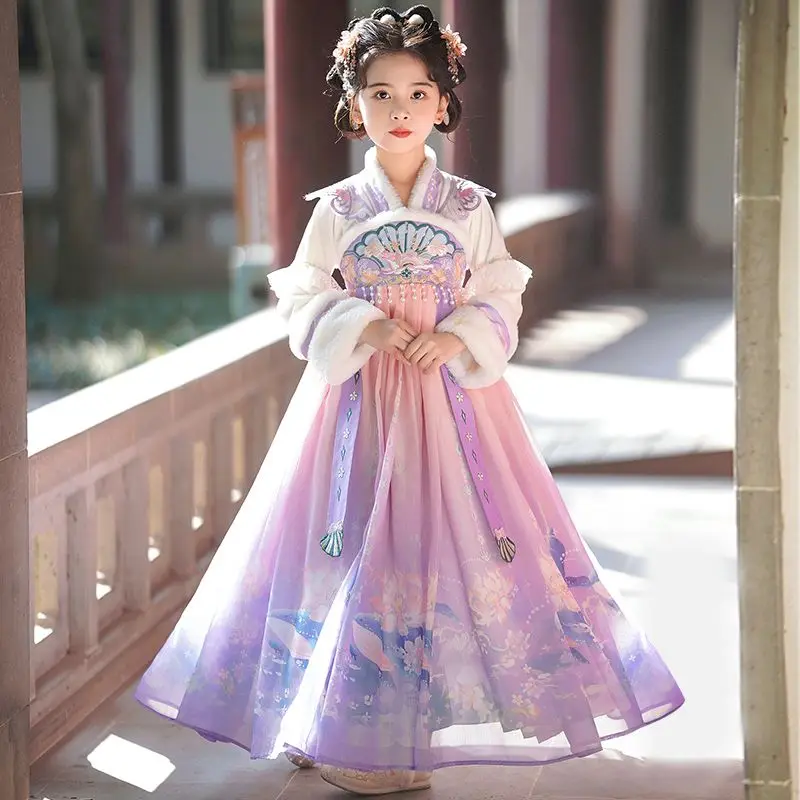 

2026 New Girls' Autumn/Winter Hanfu Dress Set Chinese Style Tang Dress Children's Ancient Costume Long Sleeved Hanfu Suit LI805