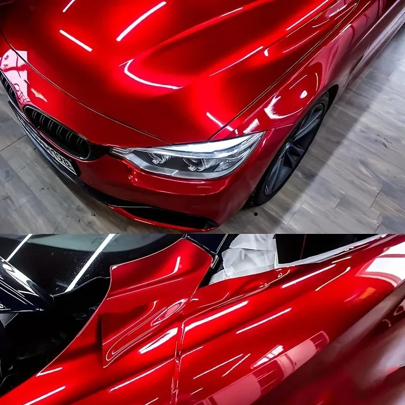 Premium Candy Metallic Glanz Metallrot Vinylfolie Klebefolie Auto-Wrapping-Folie mit Luftkanälen – Detail 1