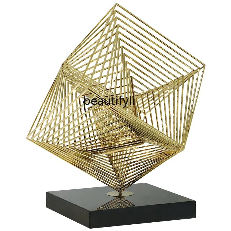 TTT Hotel lobby Geometric metal floor-to-ceiling sculpture Sales office Lobby Modern light luxury large soft handicraft ornament