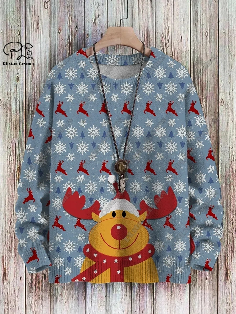 새로운 3D 프린트 산타클로스 눈송이 크리스마스 트리 엘크 아트 프린트 정품 어글리 스웨터 겨울 캐주얼 유니섹스 스웨터 S-2
