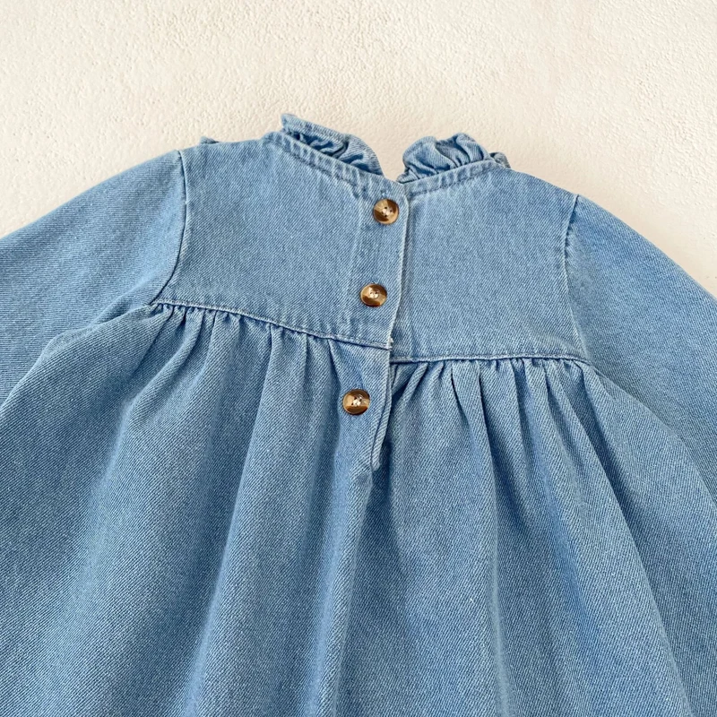 Autumn new style 0-3 years old baby clothes baby girl flower embroidery denim skirt Western style all-match girl dress