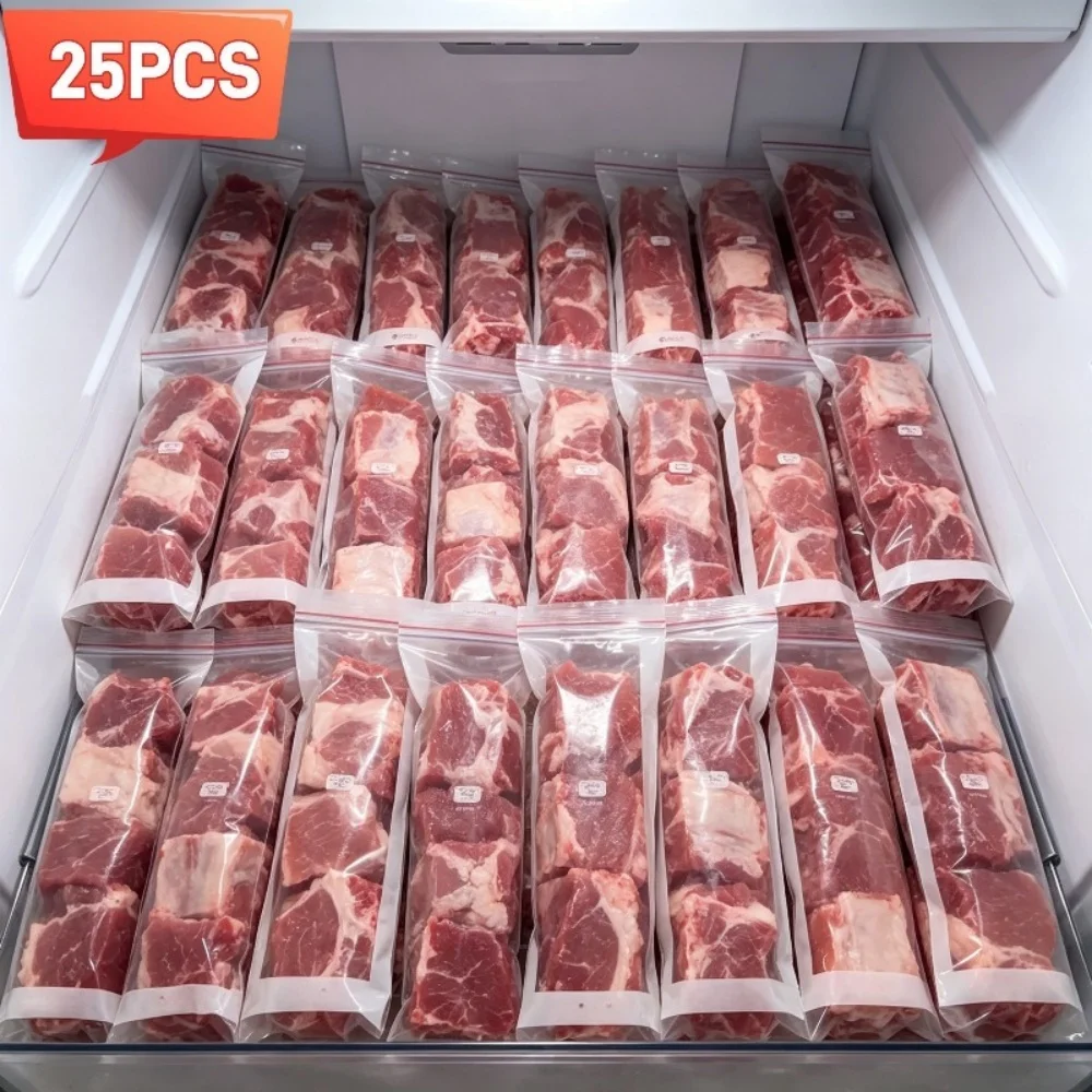 25PCS Transparent Fresh-keeping Bag Sealed Leak-Proof Vegetables Storage Bag Thickened Refrigerator Storage Bags