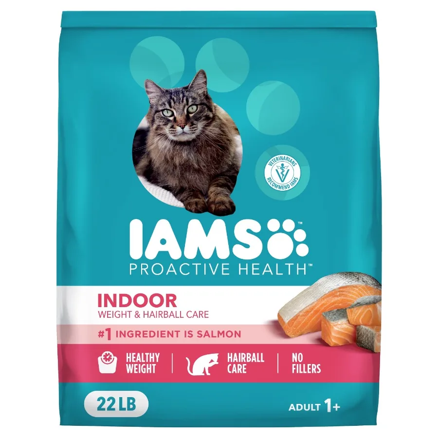 

Сухой корм для взрослых кошек Proactive Health Indoor Weight Hairball Care с лососем, 22 фунта