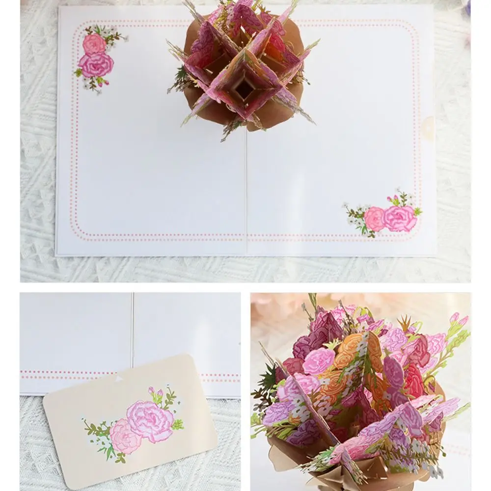 Exquisite Carnation Sunflower Greeting Card Wishing Handmade 3D Pop Up Greeting Card Paper Happy Birthday Blessing Card