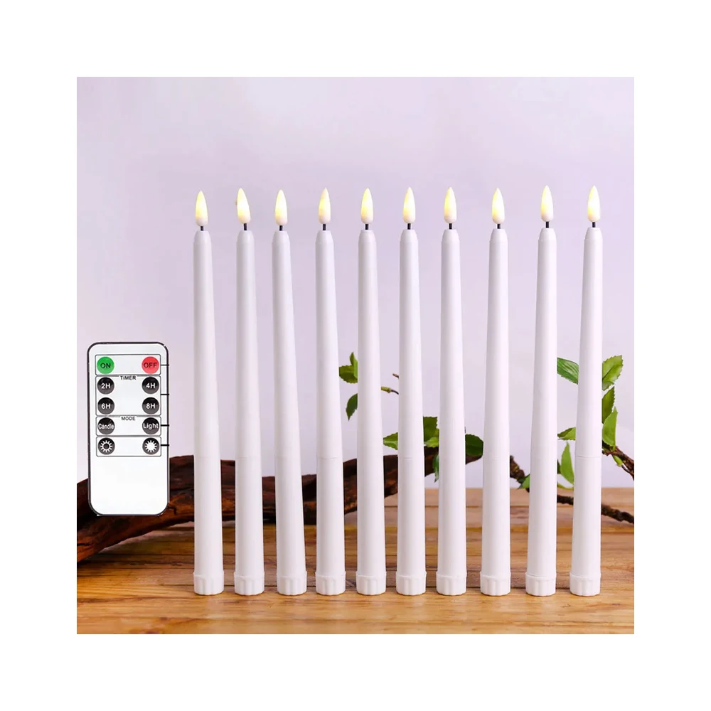 21cm Led wax candle light 3D wick led flameless soy wax shape candle moving wick led candle taper remote control soy wax