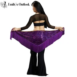 Sequin Crochet Triangle Shawl Wrap Belly Dance Hip Scarf Belt Costume Accessory Dancer Practice Skirt Party Dress Up Sparkle