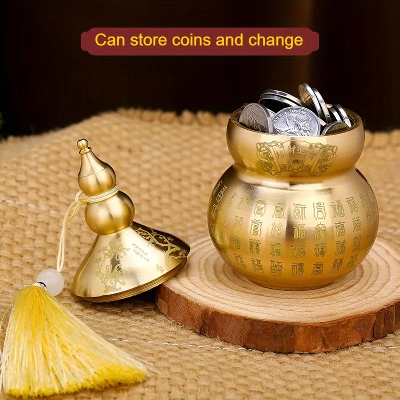 

Brass Gourd Feng Shui Ornament with Tassel - Symbol of Good Luck and Wealth Tabletop Storage Brass Gourd Decor