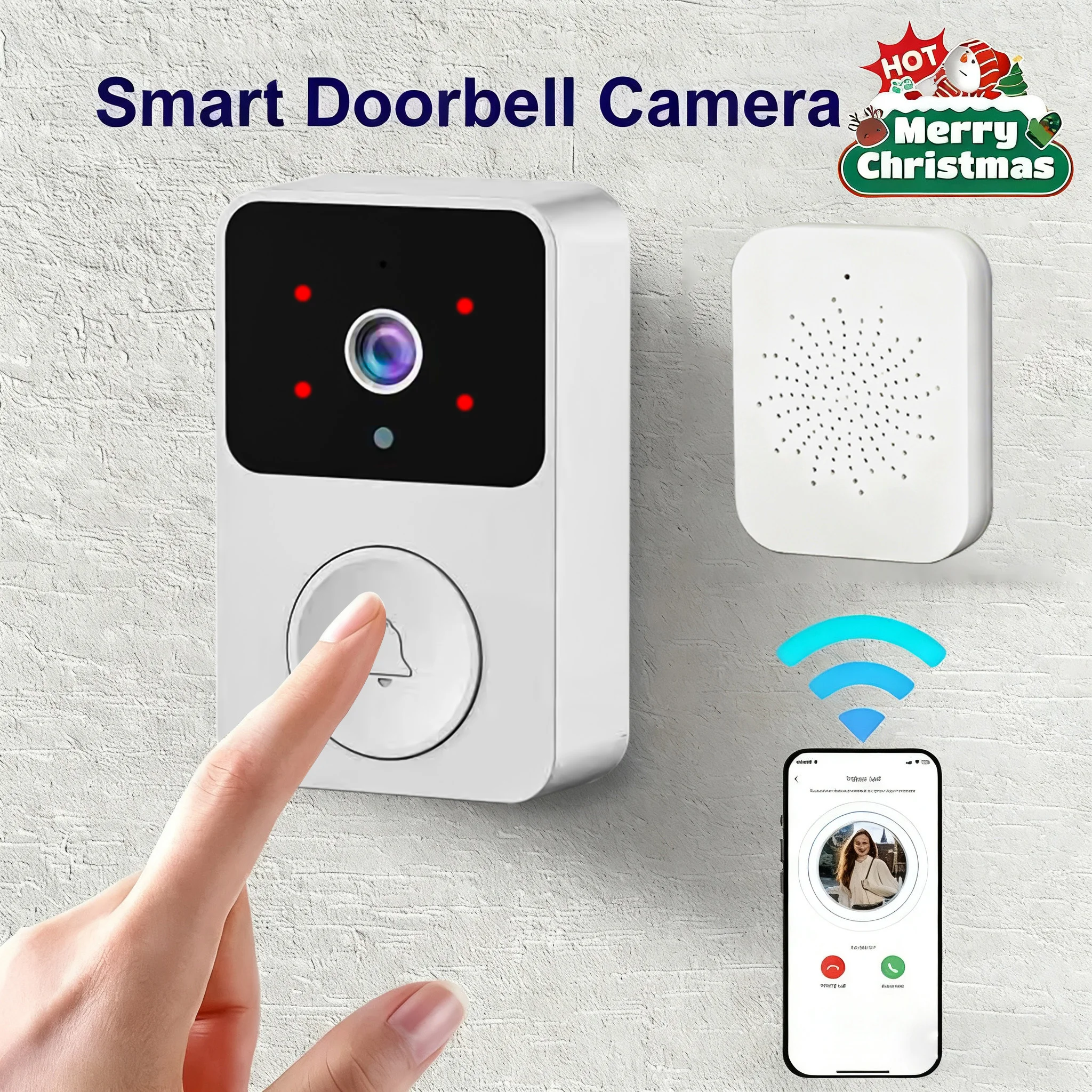 1pc Doorbell Camera Compatible for WiFi Security System with Battery- Operation