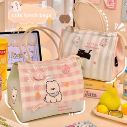 Cute Cat Thermal Lunch Bag For Women Girls Kawaii Portable Insulated Lunch Box Bag Bento Pouch Food Storage Bags For Kids Adults