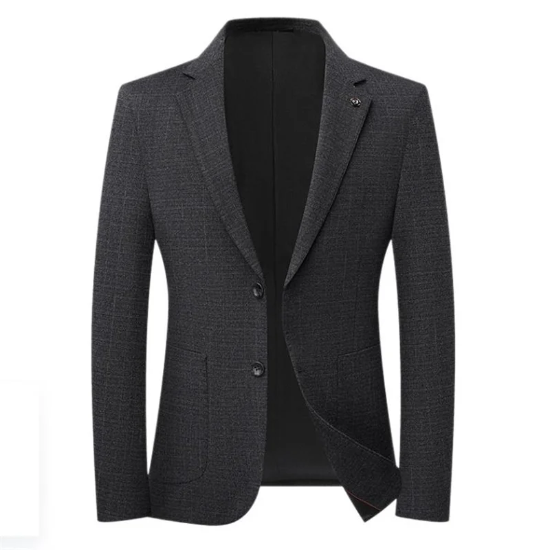 Plaid Men's Knitted Suit Slim Fit Suitable Business Casual Wear During Commutes Coat XXXXL Outerwear Grey Tops