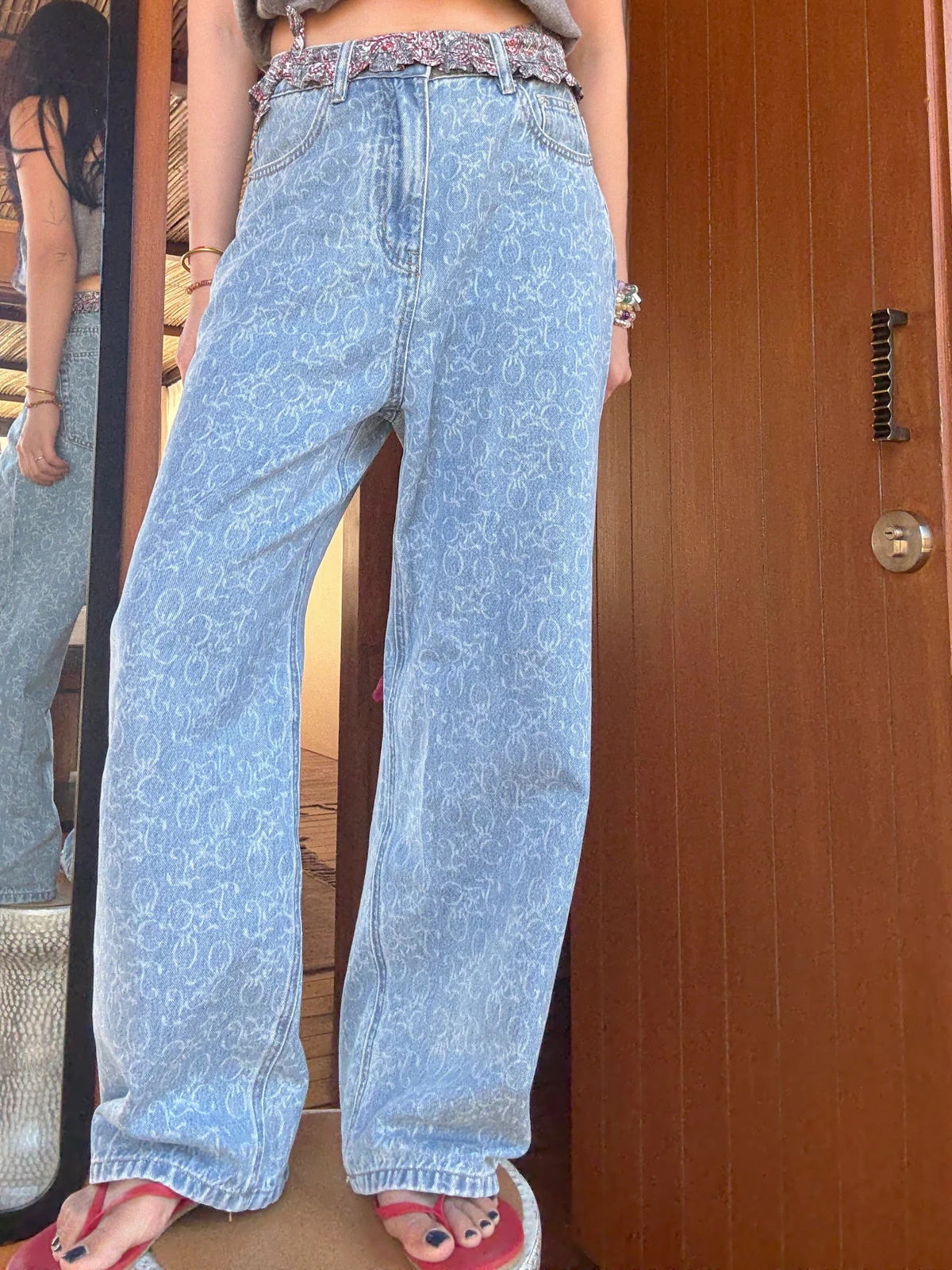 

Джинсы TZCO Original из хлопкового денима с принтом, комфортные, свободного кроя, синие, повседневные, широкие брюки для женщин, лето 2025