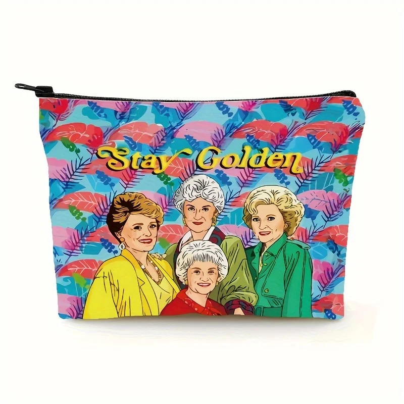 حقيبة مكياج Stay Golden" بنمط الأزهار خفيفة الوزن، ومنظم متعدد الأقسام مع حقيبة مستحضرات التجميل بسحاب للإغلاق ومحفظة للعملات المعدنية