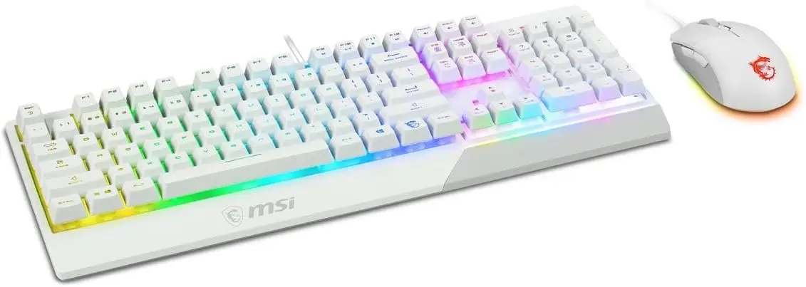 

White Gaming Keyboard & Mouse Combo, 6-Zone RGB, Water Repellent, 5000 DPI for Enhanced Performance