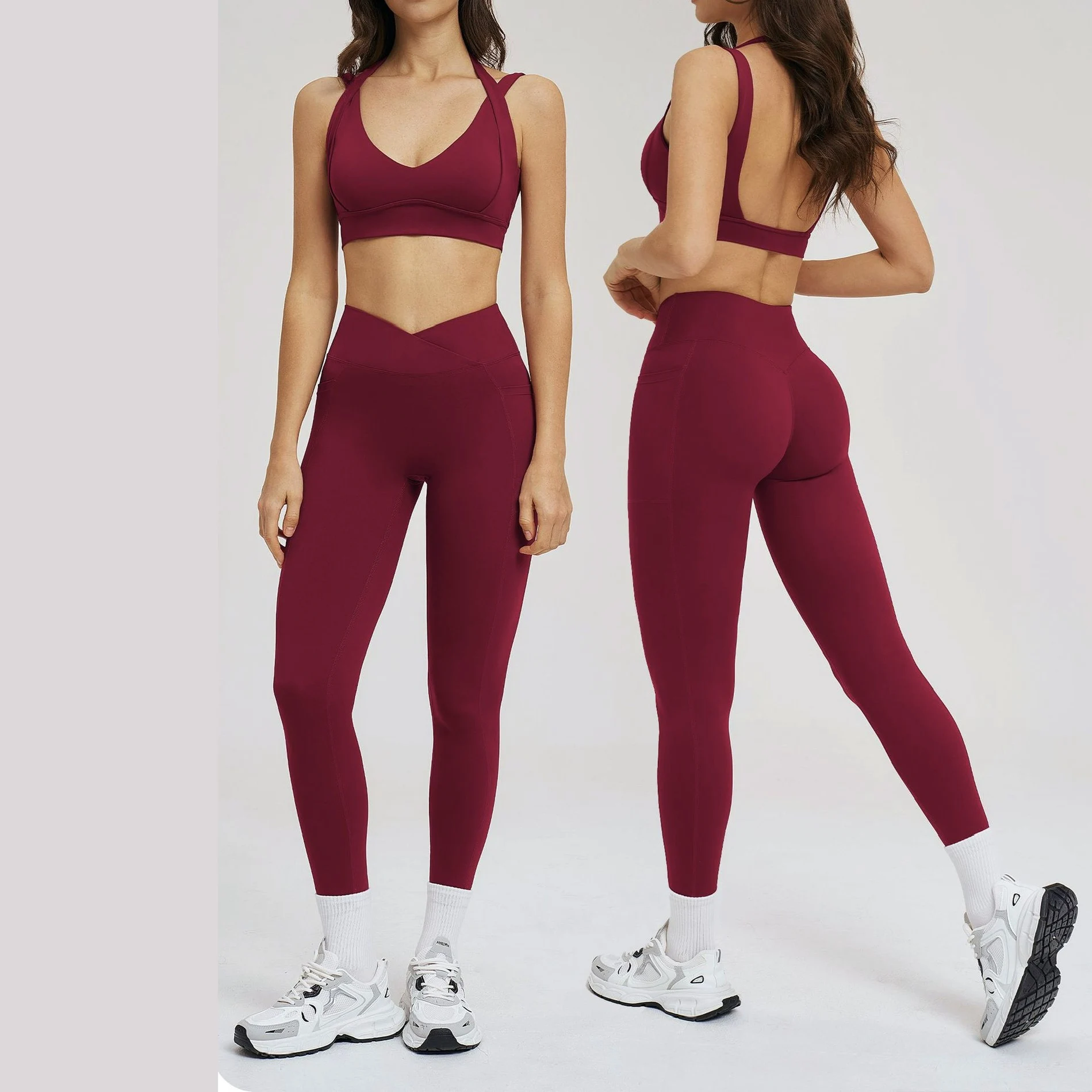

Ningyu 2 Piece Yoga Suit Women's Tight fit Beautiful back Gym Set Running Sports Yoga set Women's Sexy Sports Underwear Leggings