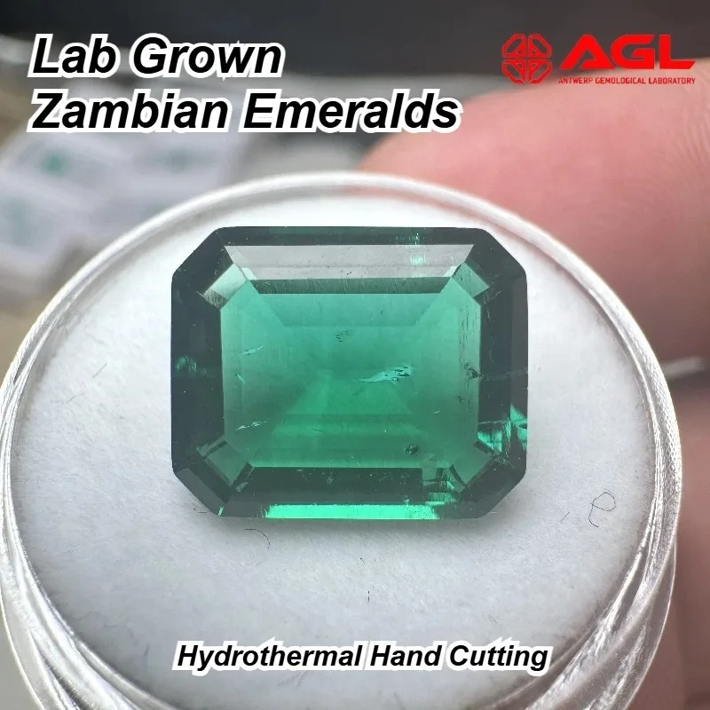 Lab Grown Zambian Emeralds Emerald Cut Hydrothermal Hand Cutting With Cracks Inclusions Inside Jewelry Making Certificate