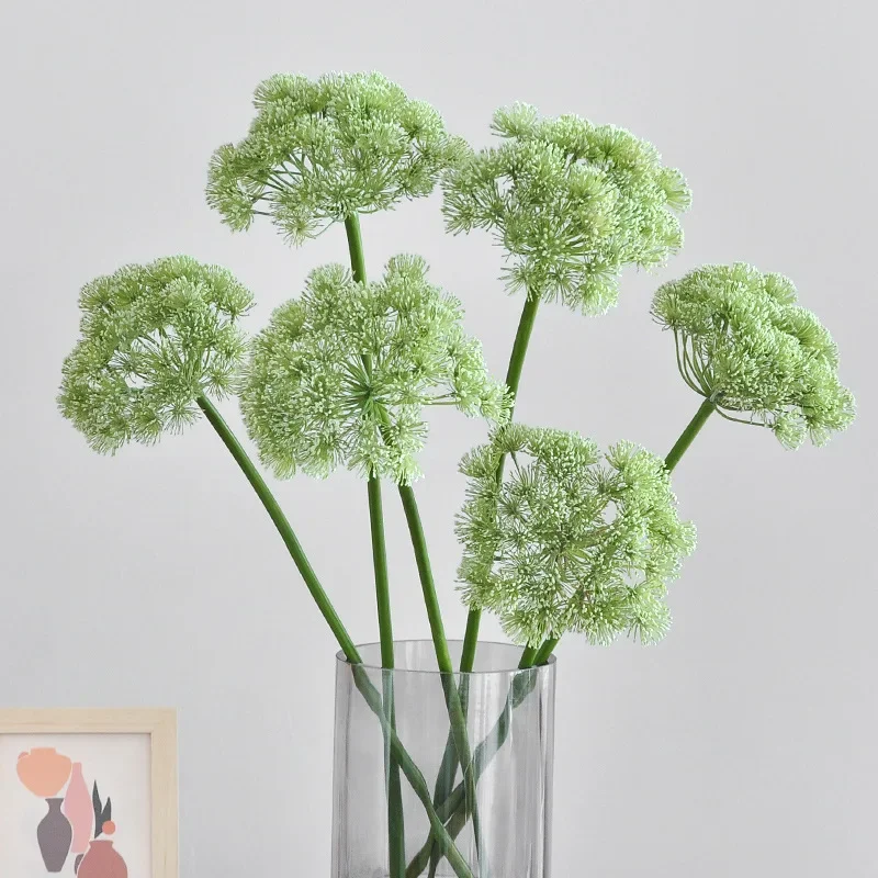 63 سنتيمتر زهرة الدانتيل الاصطناعية الحديثة الحد الأدنى النباتات الخضراء البصل زهرة ديكور المنزل الهندباء الزفاف الديكور