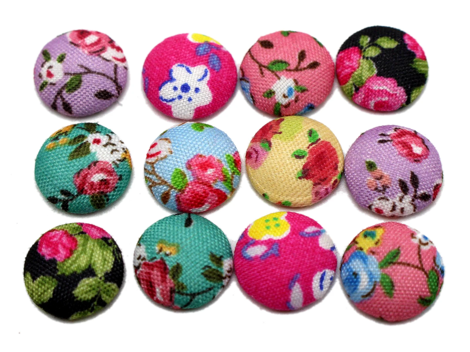 50 Mixed Color Flatback Fabric Flower Covered Buttons Round 11mm for DIY Hair Clip