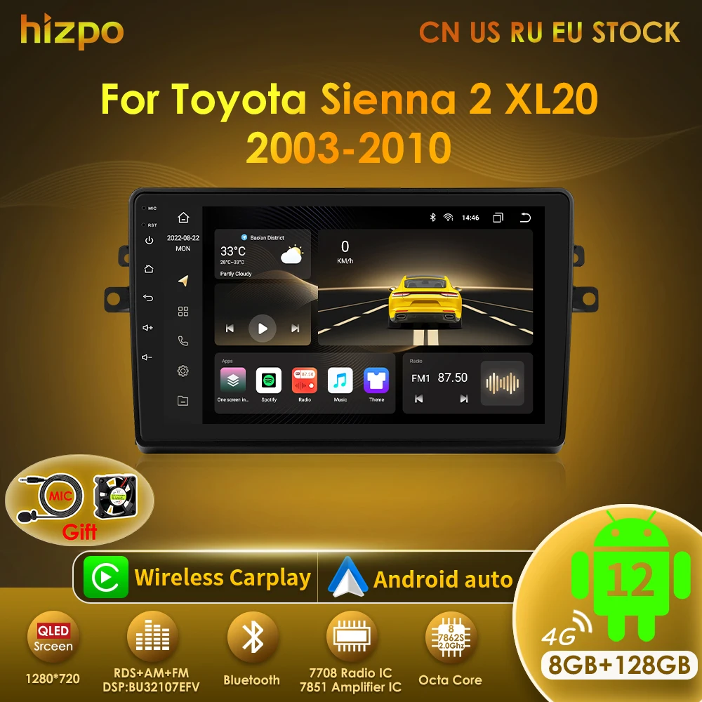 

Hizpo Android Auto Carplay For Toyota Sienna 2 II XL20 2003 - 2010 Car Radio Multimedia Player Navigation GPS Autoradio Screen