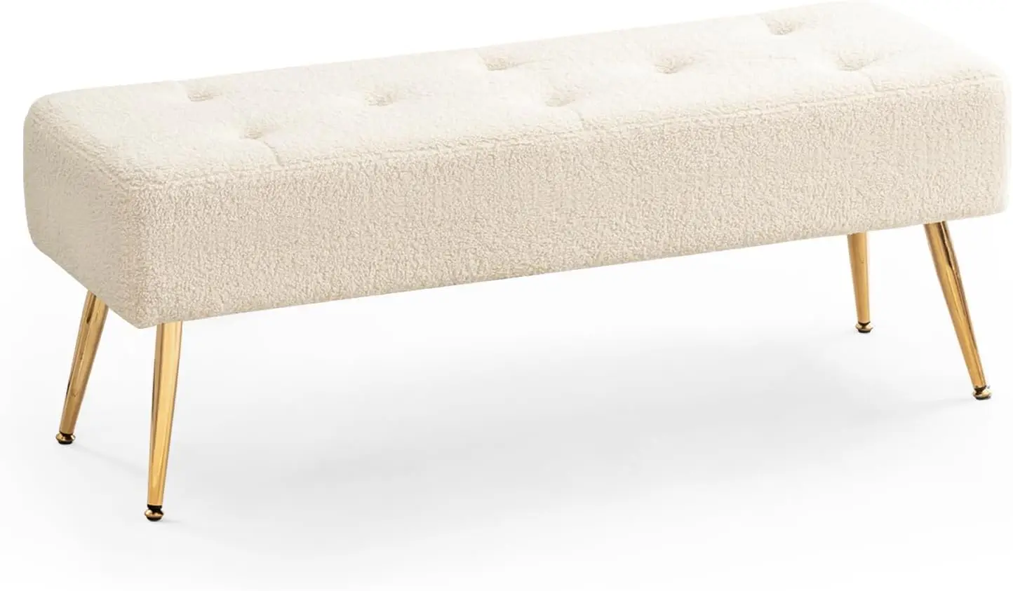 Faux Fur Boho Bench Ottoman Upholstered Tufted Bench with Padded Seat, Footrest Foot Stool, for Bedroom Living Room Entryway