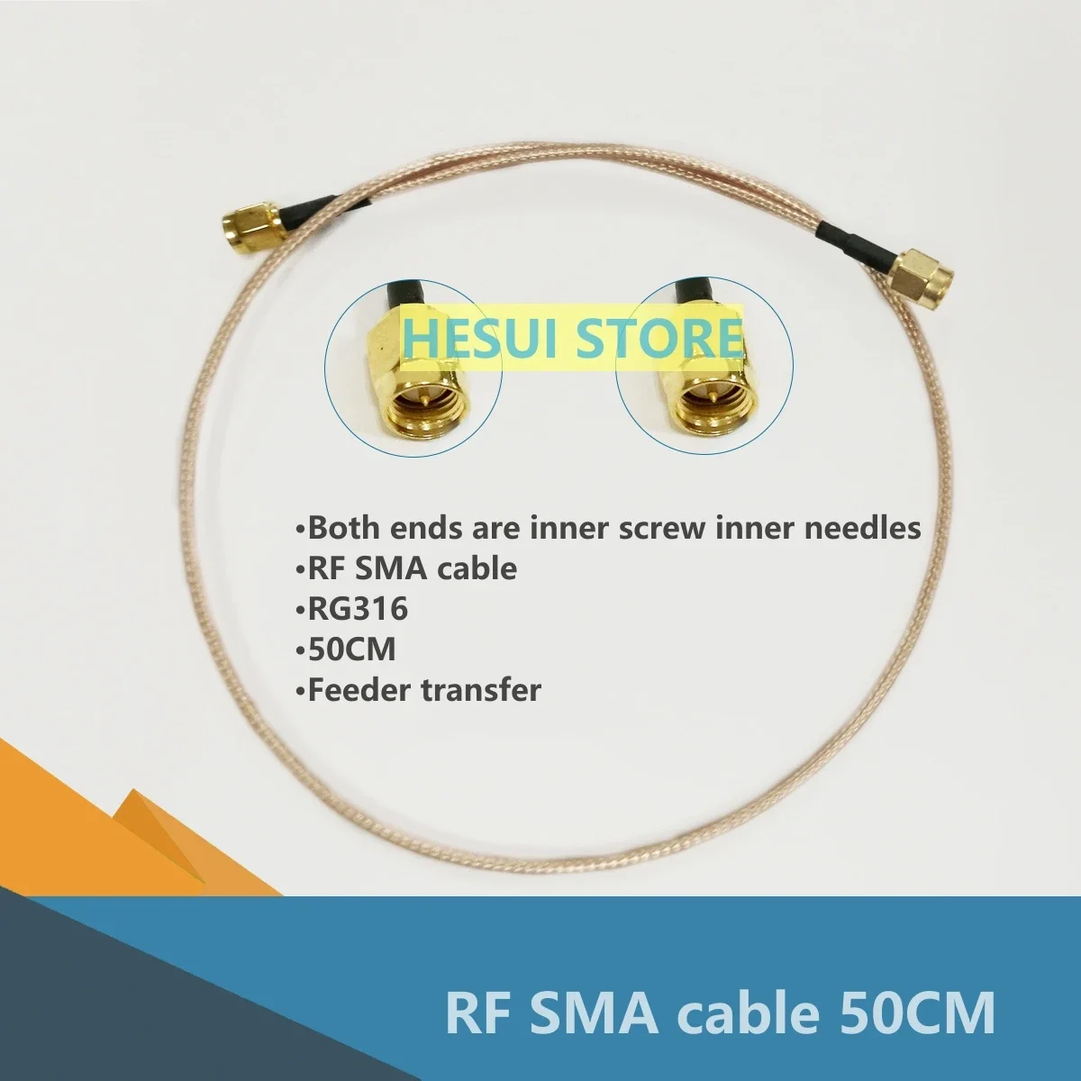 50-1.5 silver-plated wire RG316 connected to SMA-J double male inner screw inner needle SMA revolution to male 50cm