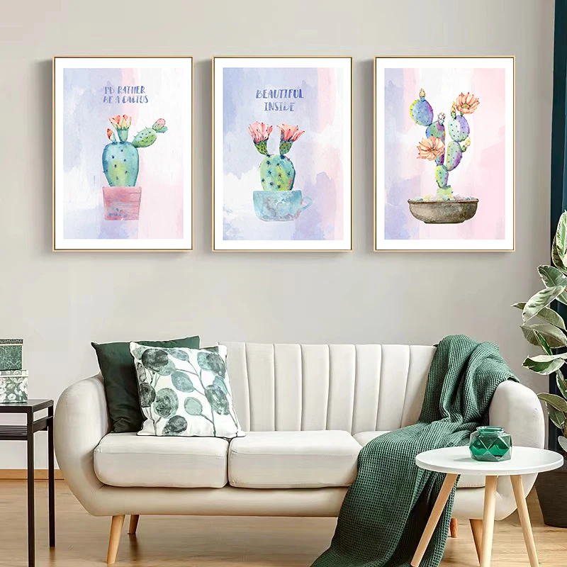 

3pcs/set Wall Art Poster Watercolor Cactus Plant Miniascape,Fresh Style Wall Decorative Painting,Festival Gift