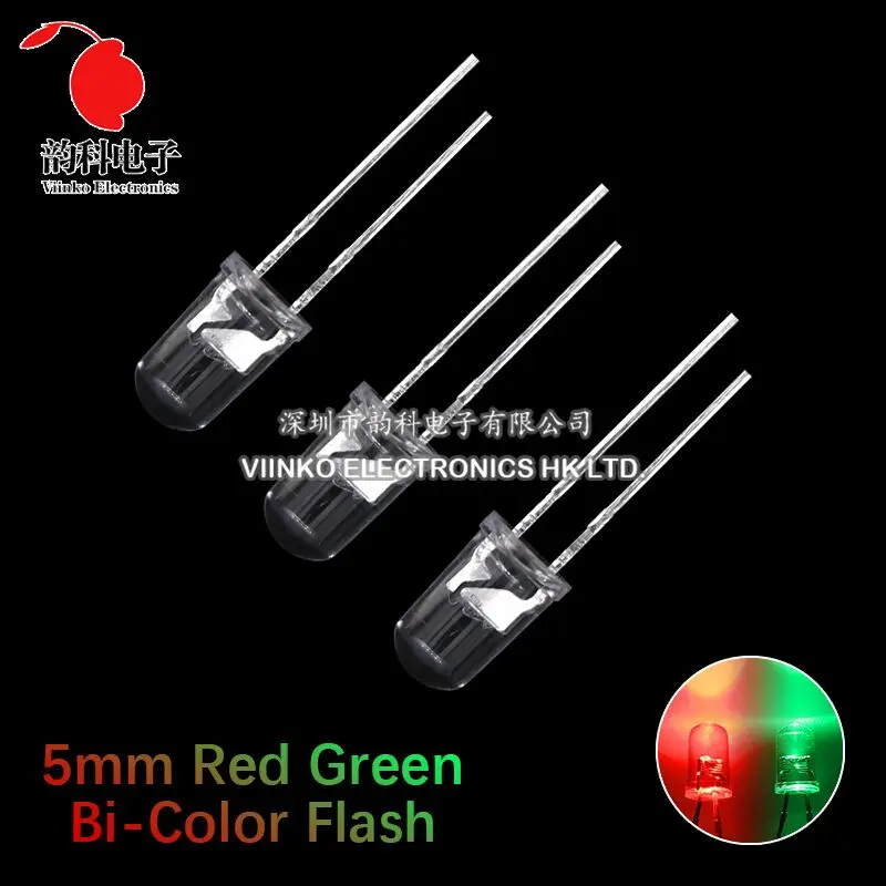 50pcs F5 5mm Flash Red Green Bi-Color Light-Emitting-Diode Automatic Flashing LED Flash Control Blinking 5 mm LED Diode DIY