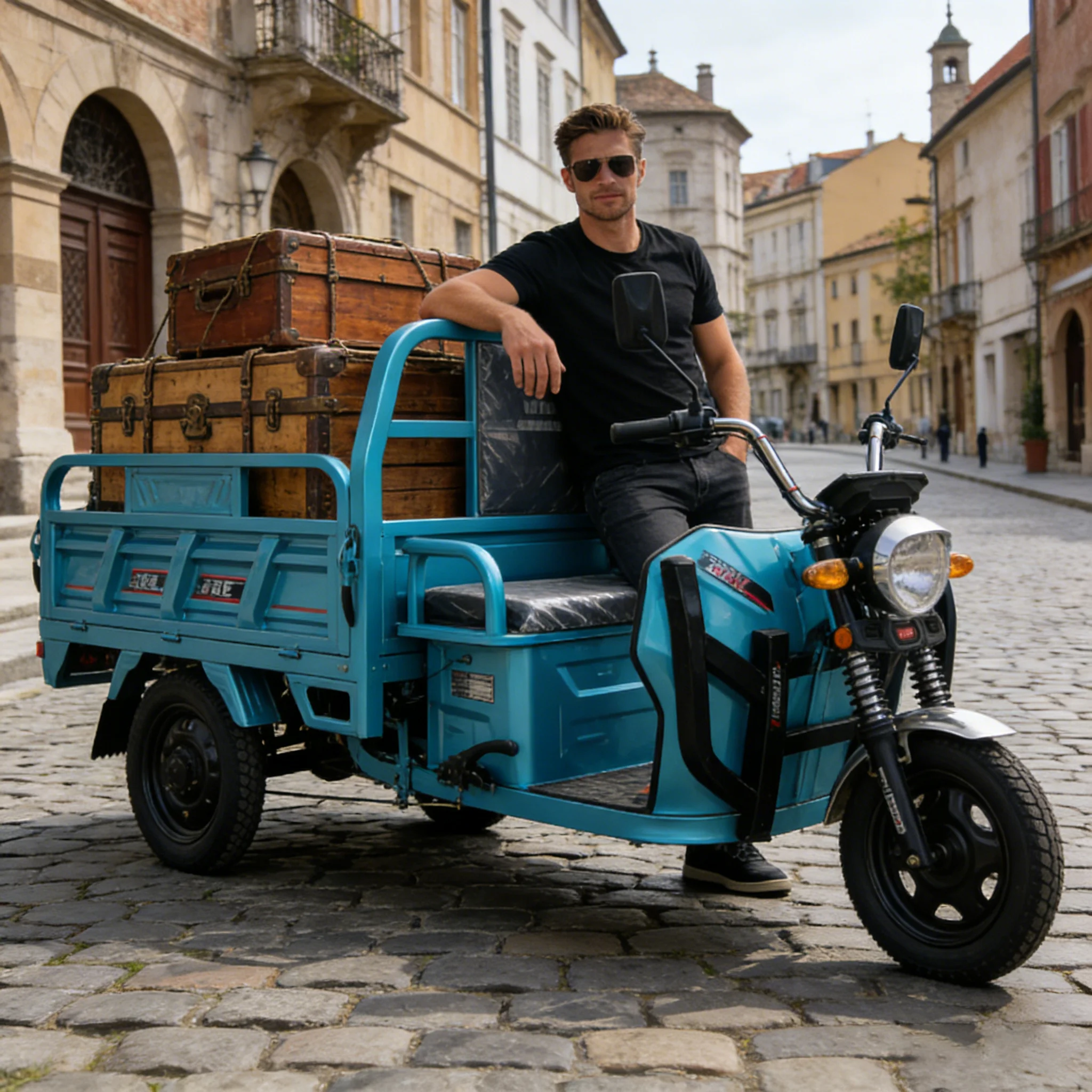 Triciclo de Carga de 3 Ruedas con Certificación CE COC, 2000W 72V52Ah, Triciclo Eléctrico de Carga, 45km/h, Capacidad de Carga de 1000kg, Vehículo de Transporte de Uso Pesado