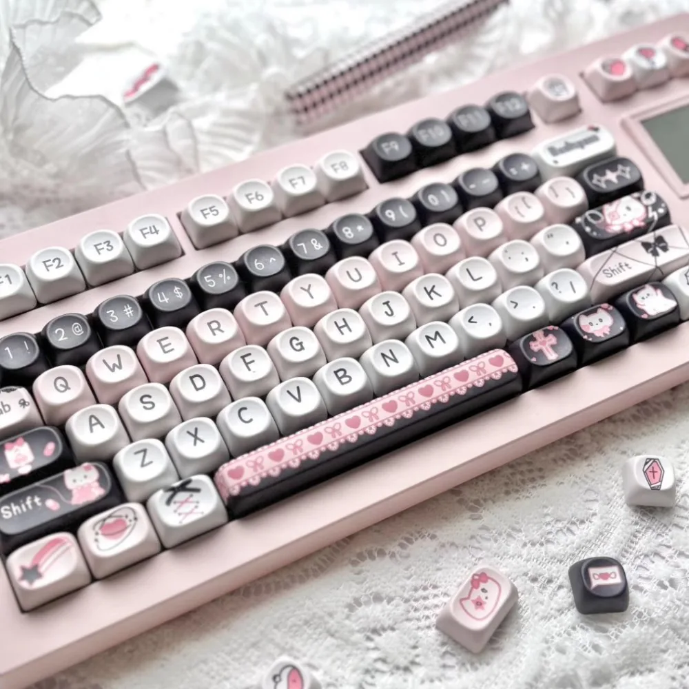 Imagem -03 - Lace Kitten Theme Keyboard Cap Grupo Bonito Pbt Personalizado Girl Keyboard Cap Perfil Moa Gaming Keycap para Teclado Mecânico 130 Teclas