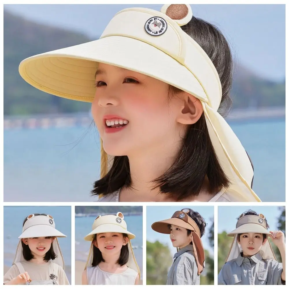 

Casual Breathable Cartoon Empty Top Hat Quick Dry Sunscreen Kids Shawl Sun Hat Removable Wide Brim Baby Sun Protection Hat Girls
