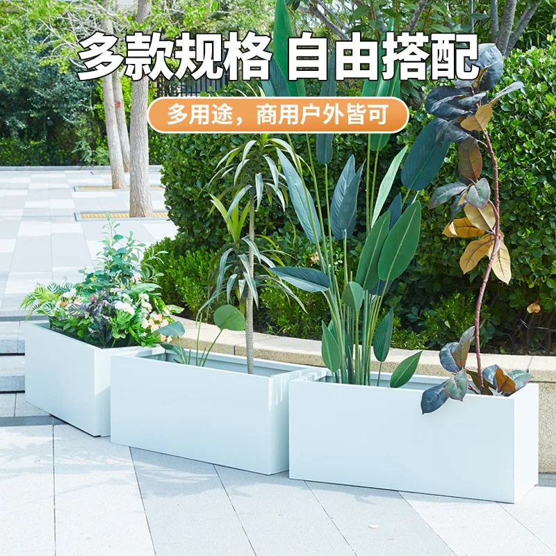 Outdoor balcony flower bed breathable large simple wind rectangular flower box stainless steel metal planting box plastic