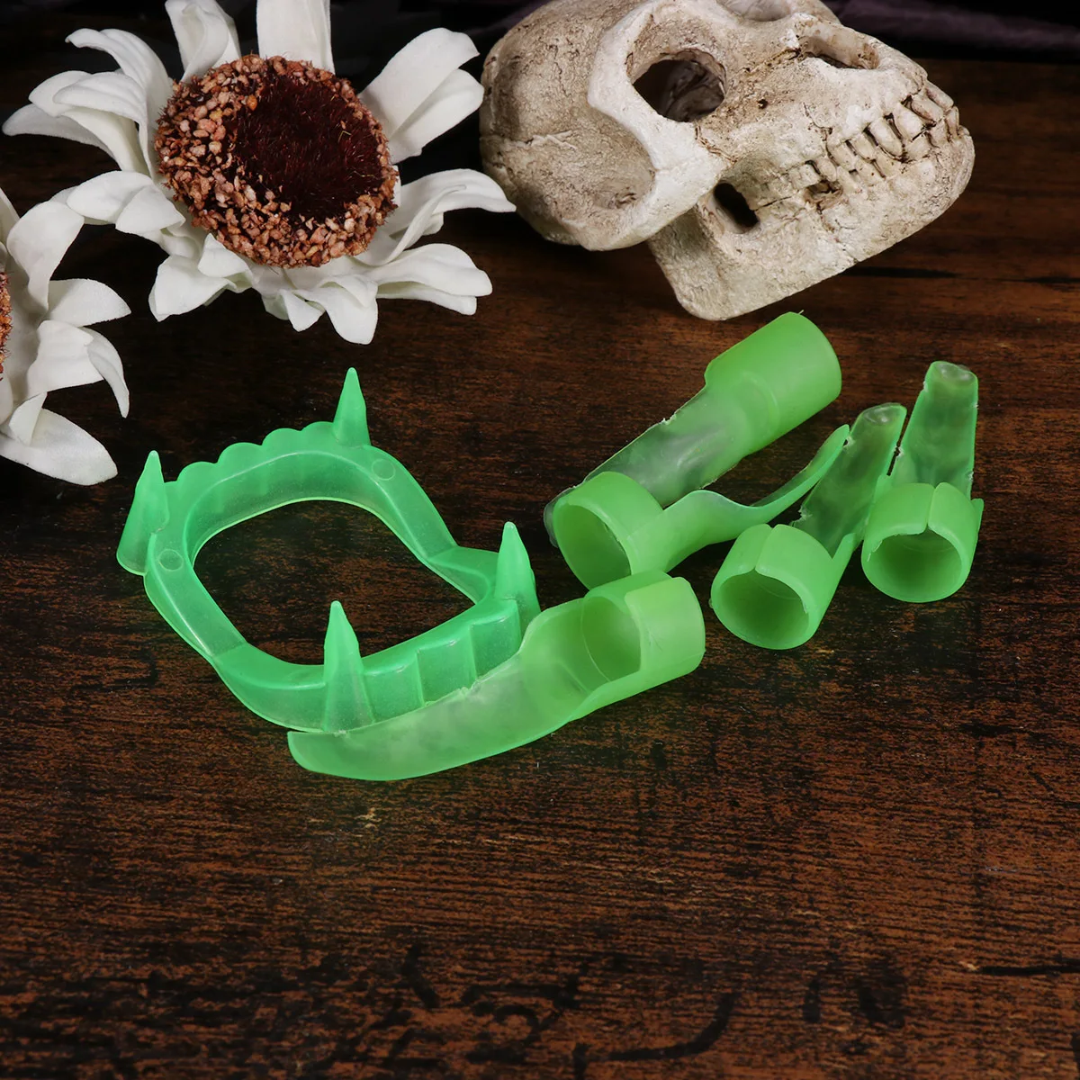 Bouchons de faux dents pour Halloween, 12 pièces, lueur lumineuse dans la nuit, faux dents, ongles, accessoire de Costume, farces de fête d'halloween