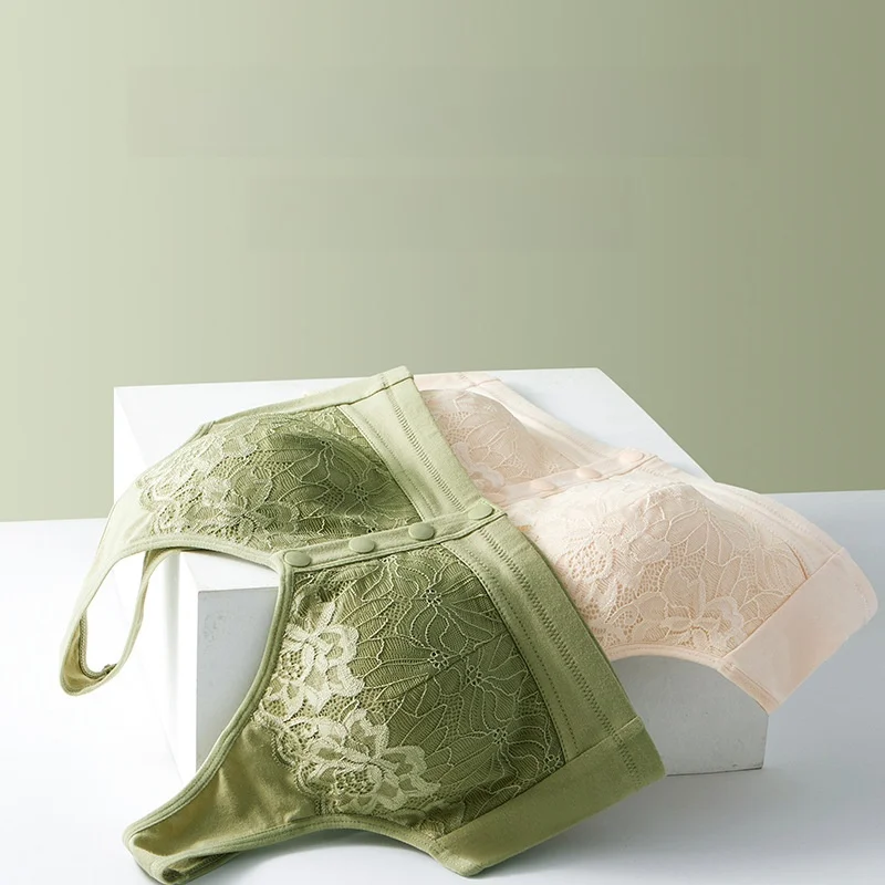 

Lace Bra Steel Ring Vest Style Comfortable Thin Design Summer Ladies Underwear Mommy Collection Front Clasp Nylon Fabric
