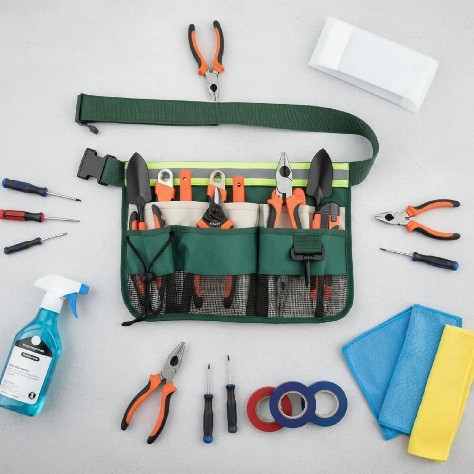 

Cleaning Supply Belt Breathable Mesh Pockets Multi-Pocket Tool Belt Electrician Tool Pouch Rivet Reinforced for Appliance Repair
