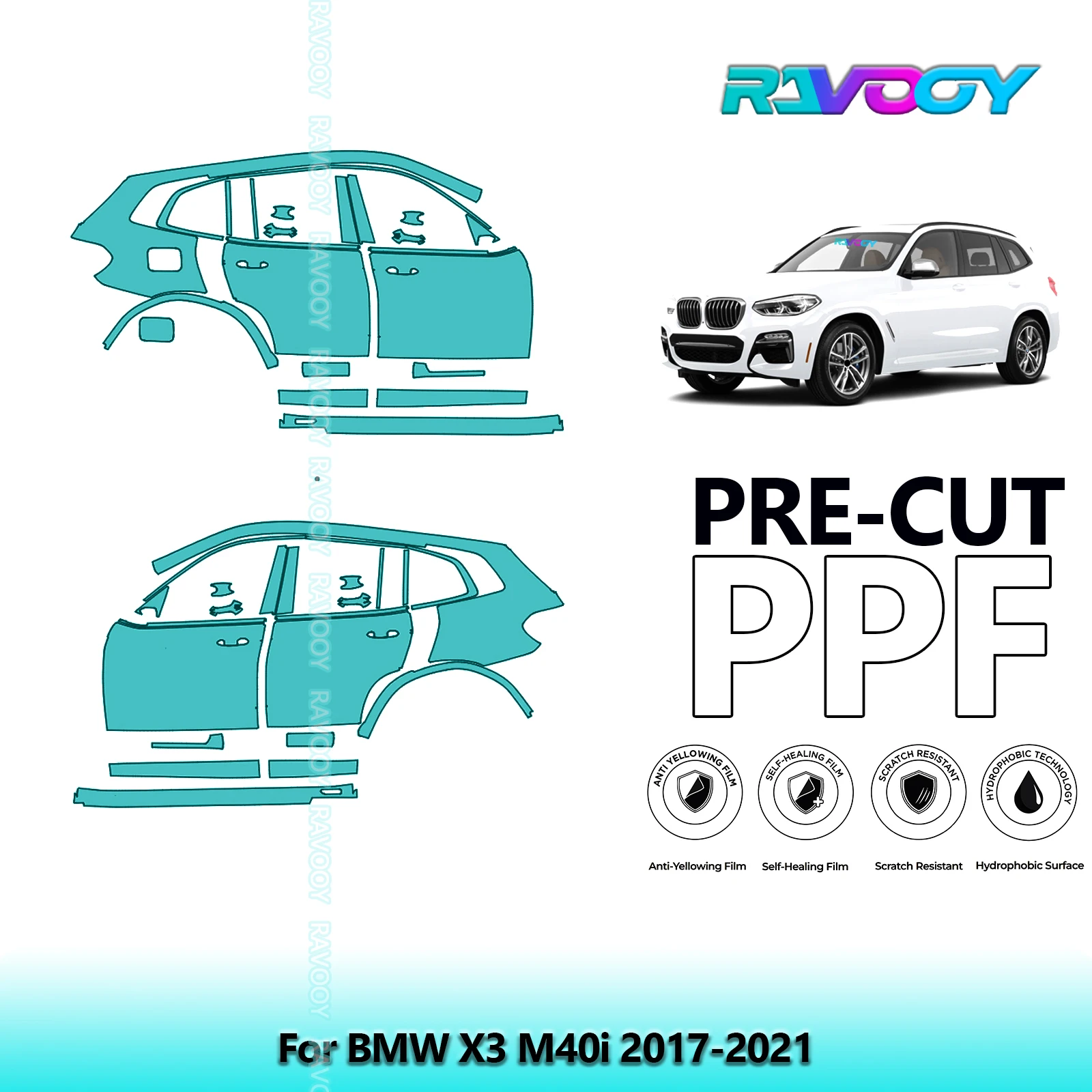 

For BMW X3 M40i 2017-2021 8.5mil Clear Matte Pre-Cut PPF Door & A/B Pillar Kit TPU Paint Protection Film Set