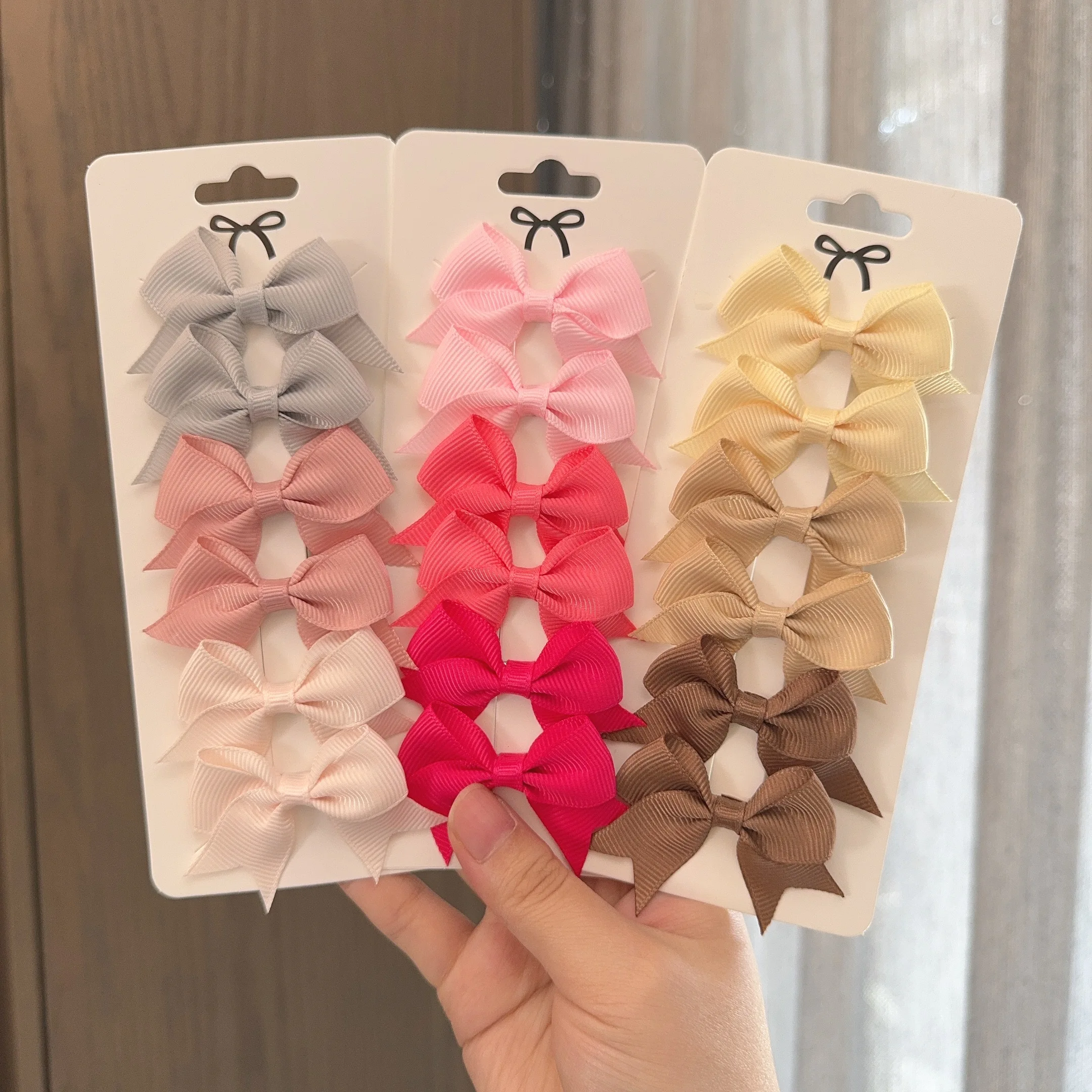 6Pcs/Set New Cute Solid Ribbon Bowknot Hair Clips for Baby Girls Handmade Bows Hairpin Barrettes Headwear Kids Hair Accessories