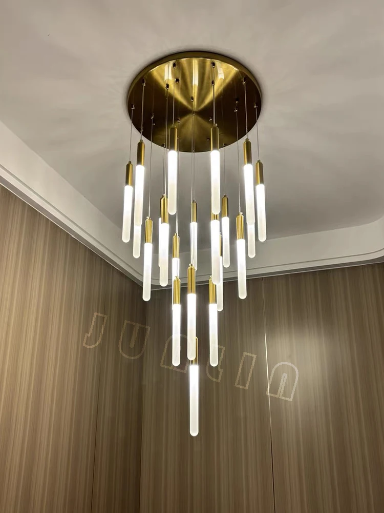 

High Rise Building Chandelier Staircase Strip-type Droplight Minimalist Bedside Pendant Lamps Remote Dimming Indoor LED Lighting